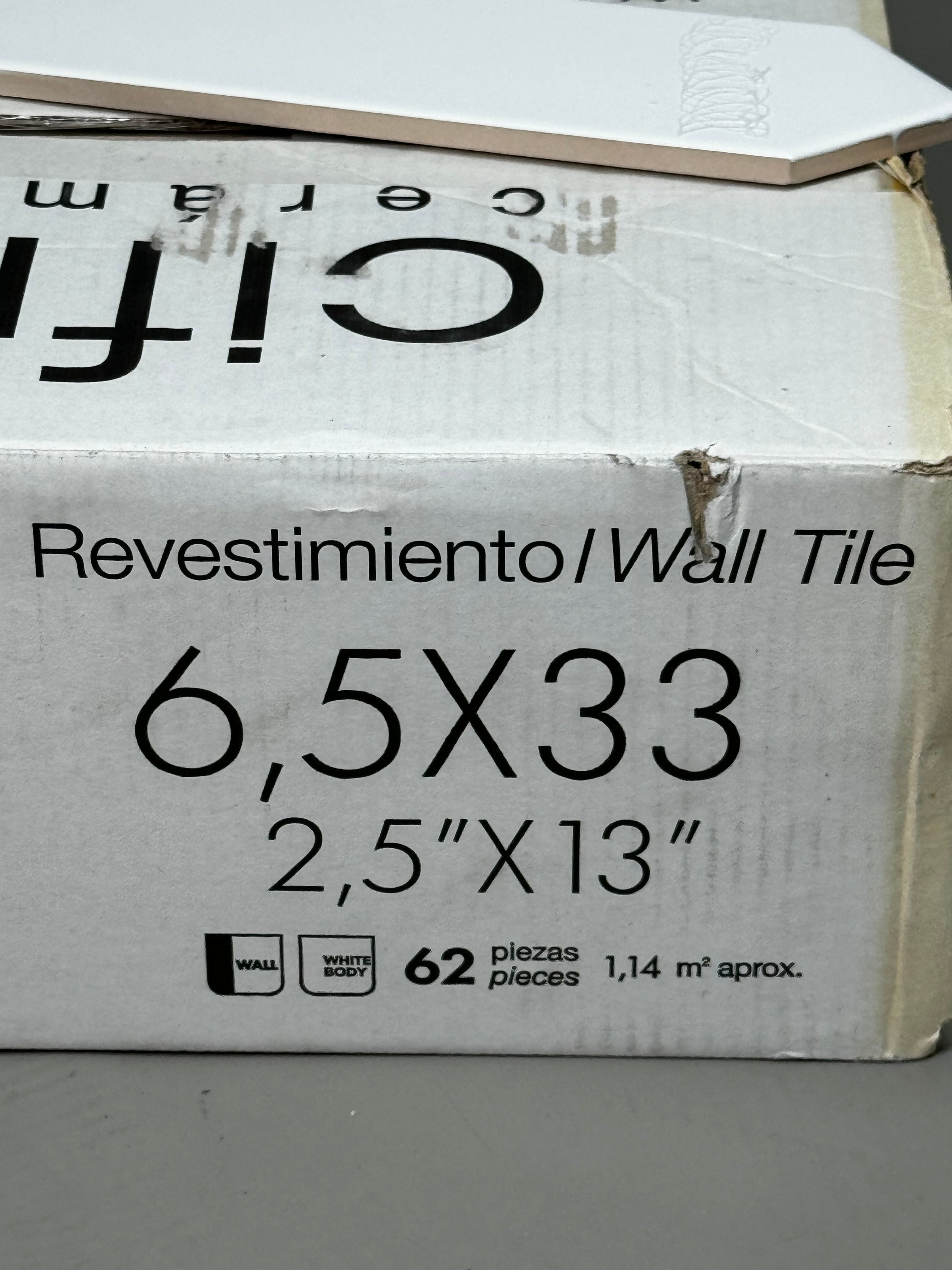 CIFRE CERAMICA Dimsey White Porcelain Stoneware 13"X2.5" Wall Tiles 62ct TONOR14