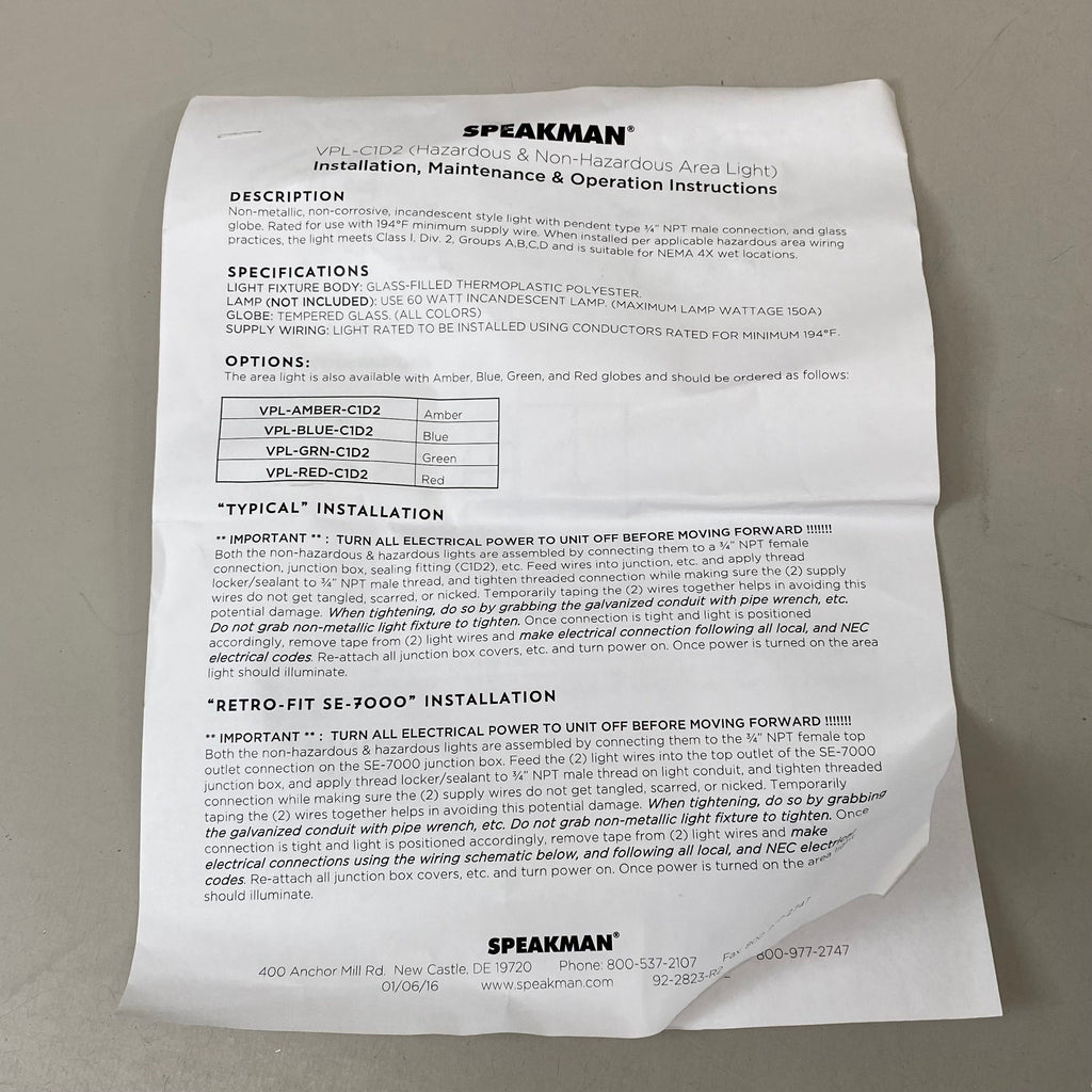 SPEAKMAN Vapor Proof Hazardous Non-Metallic Light 14" L x 5" W Clear/White VPL-C1D2