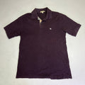 BURBERRY Rib Knit Cotton Polo Shirt w/ Signature Plaid Mens Sz S Brown (Used)