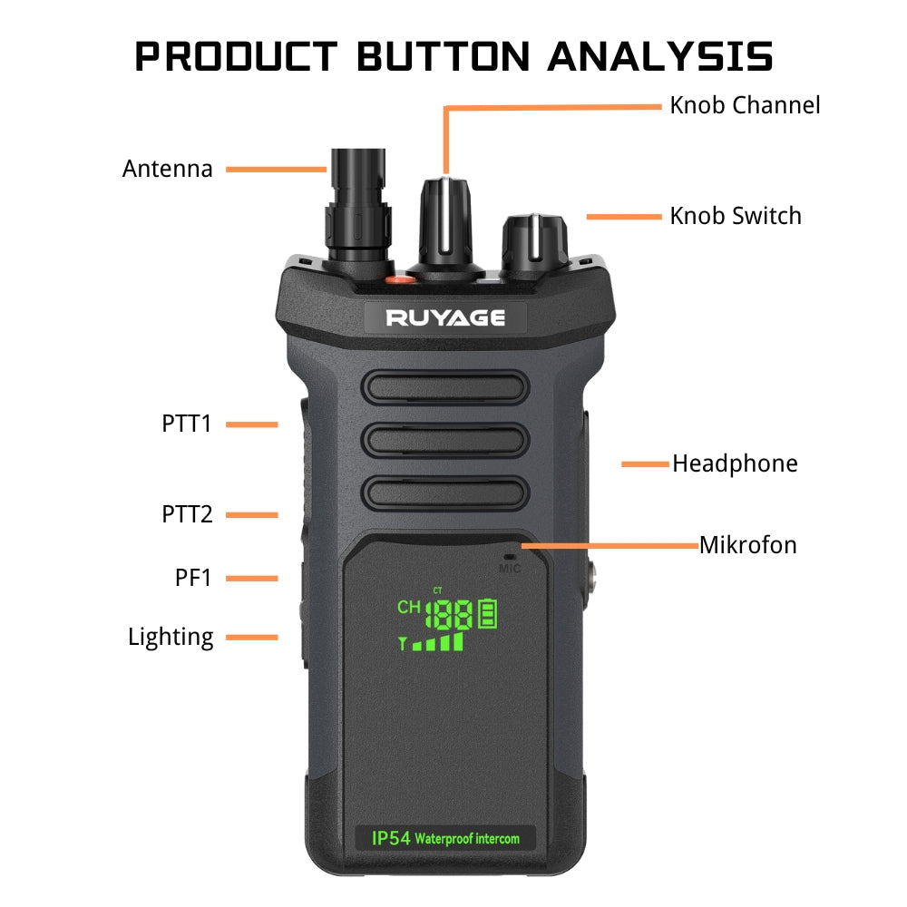 RUYAGE RT10 20W High Power UHF Two Way Radio | Long Range Walkie Talkie
