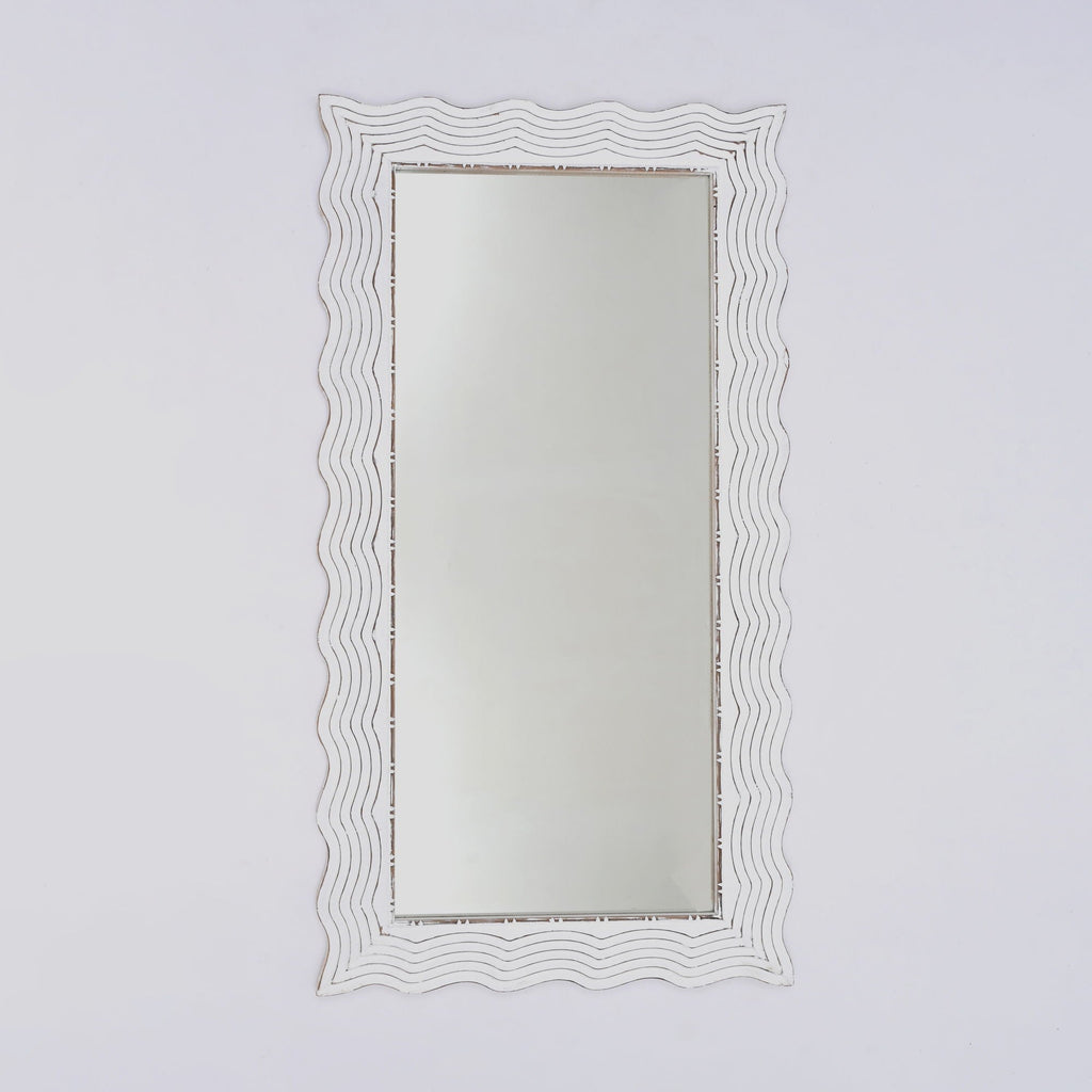 Handcarved Wave Design Rectangle Mirror Accent Enhancing Space - Antique White