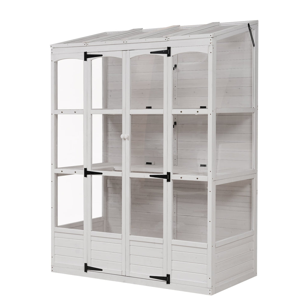 TOPMAX 78-Inch Wooden Greenhouse with Skylights and Folding Shelves