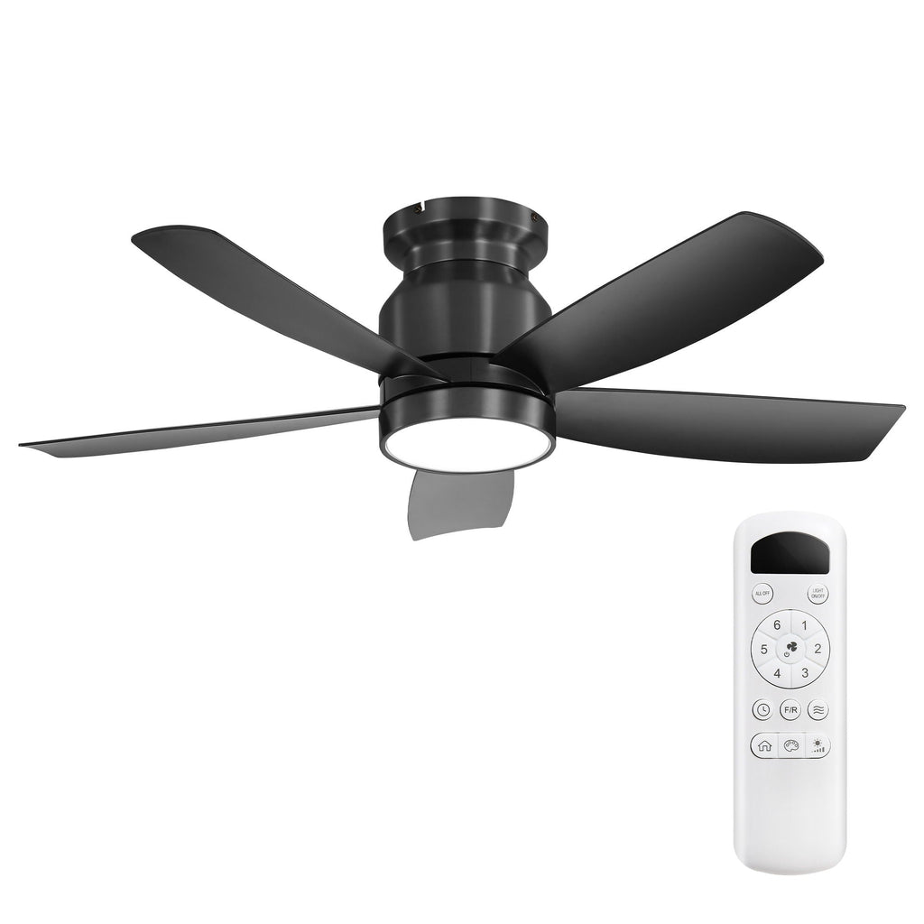 Flush Mount Ceiling Fan With 18W LED Light And Remote Control