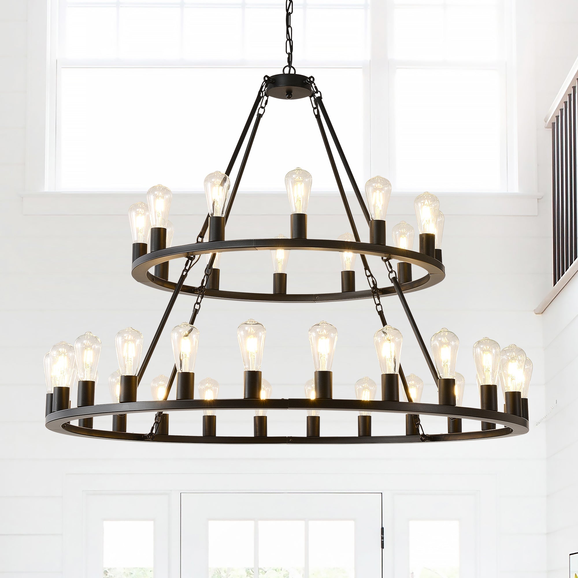 52 Inch Black Wagon Wheel Chandelier, 36-Lights