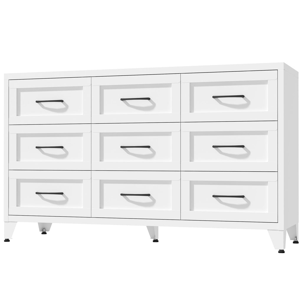 9 Drawer White Metal Dresser with Quiet-Glide Rails