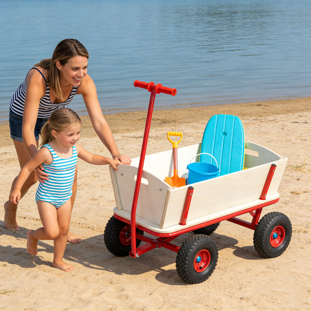 Wooden Children's Outdoor Stroller with Four-Wheel Design