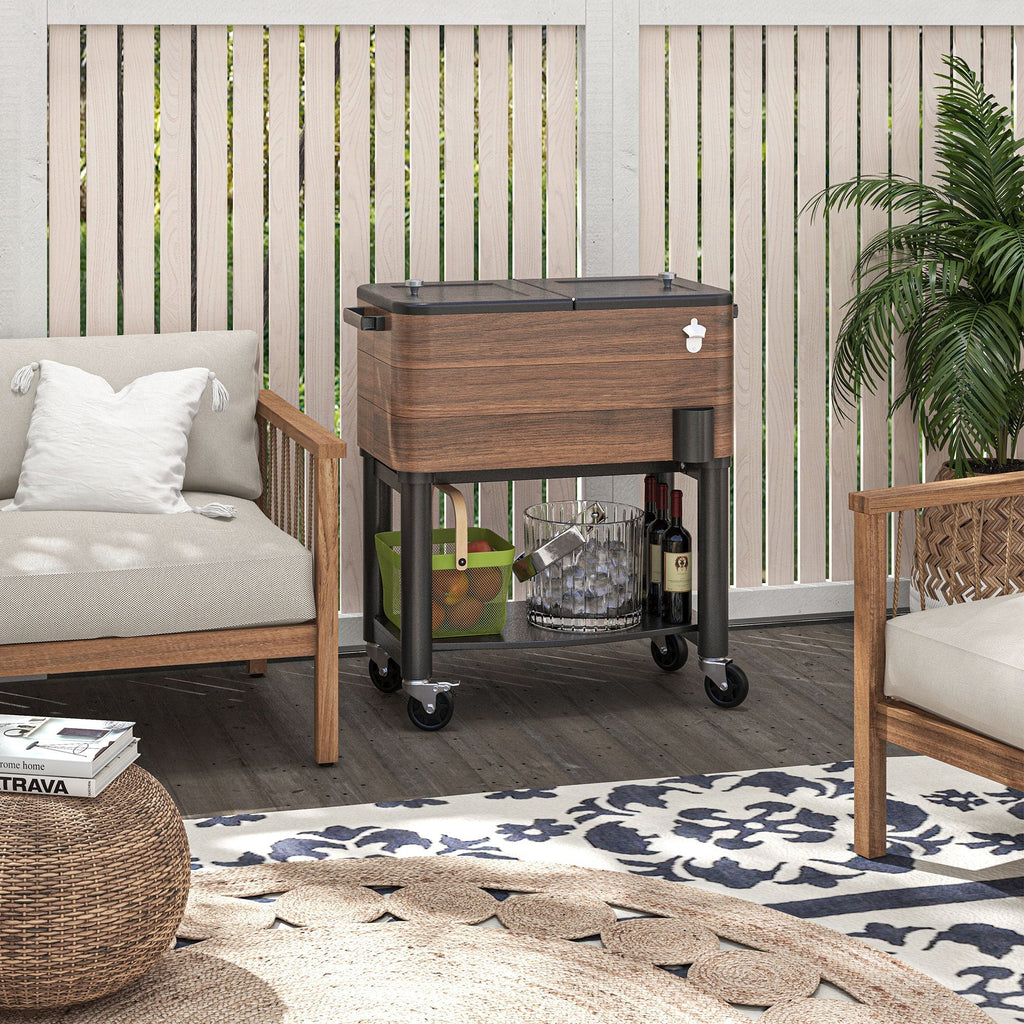Outsunny Outdoor Cooler Cart, Rolling Beverage Ice Chest