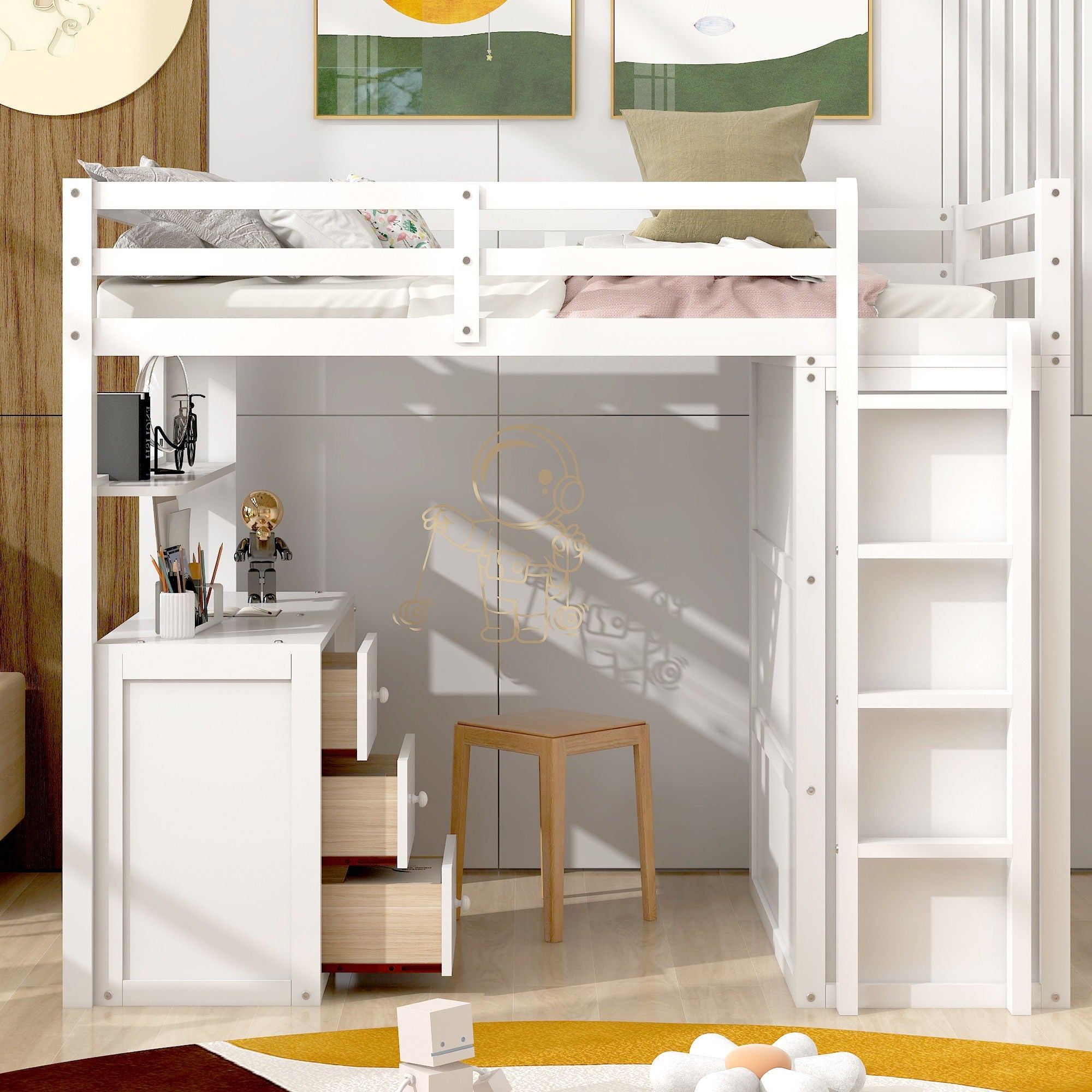 Loft Bed With Drawers, Desk, And Wardrobe