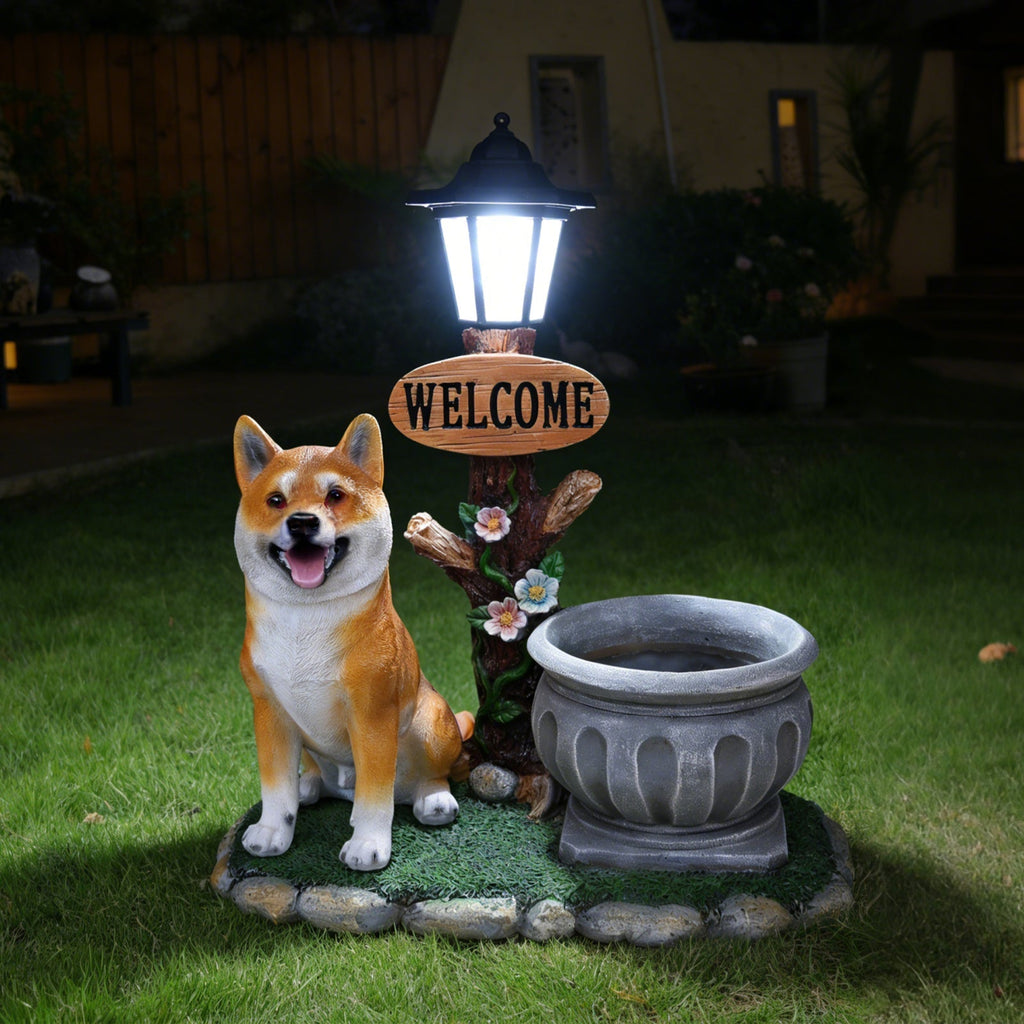 Sitting Akita Dog Planter Garden Decor