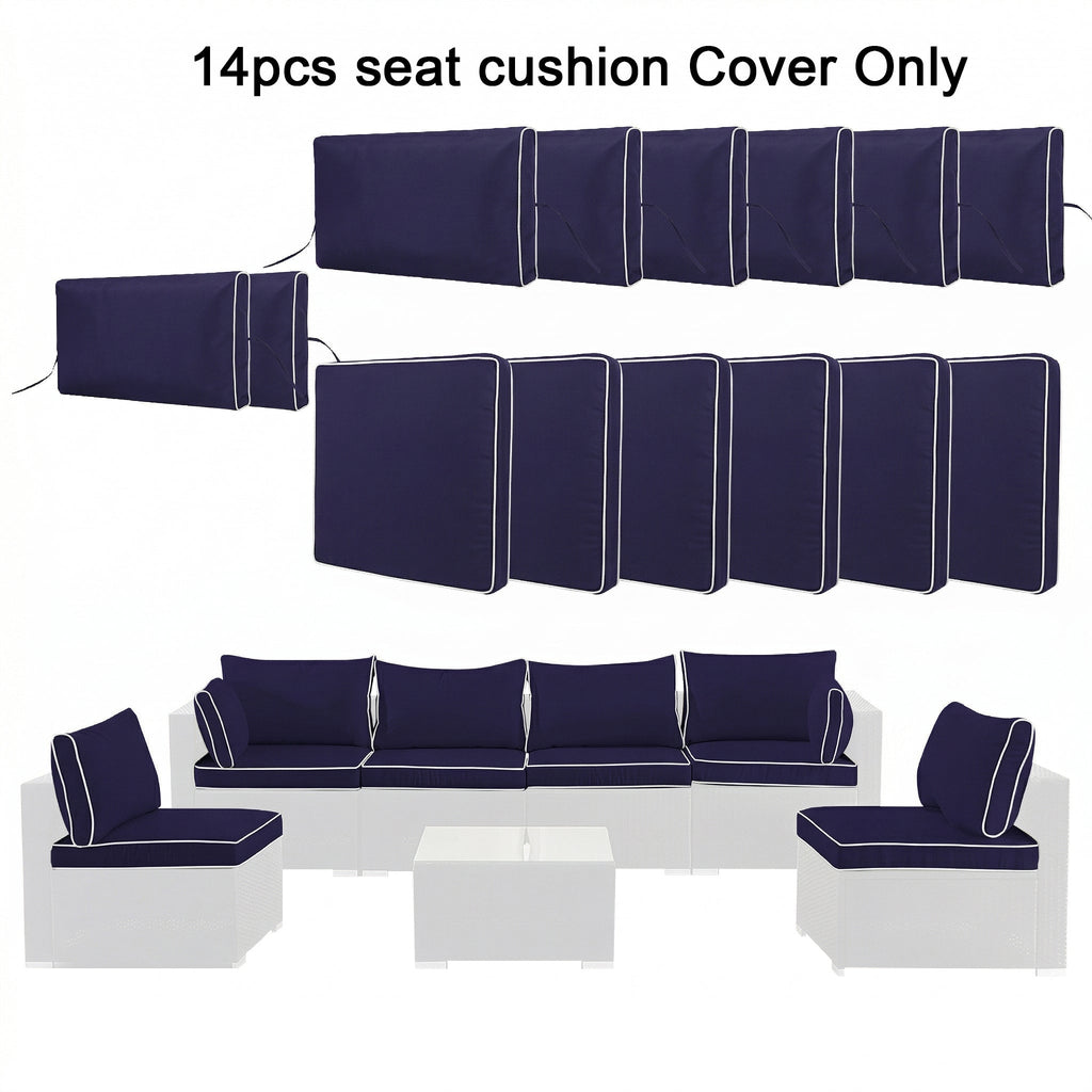 Cushion Covers for 7-Piece (6-Seaters) Wicker Rattan Sectional Sofa - Navy Blue