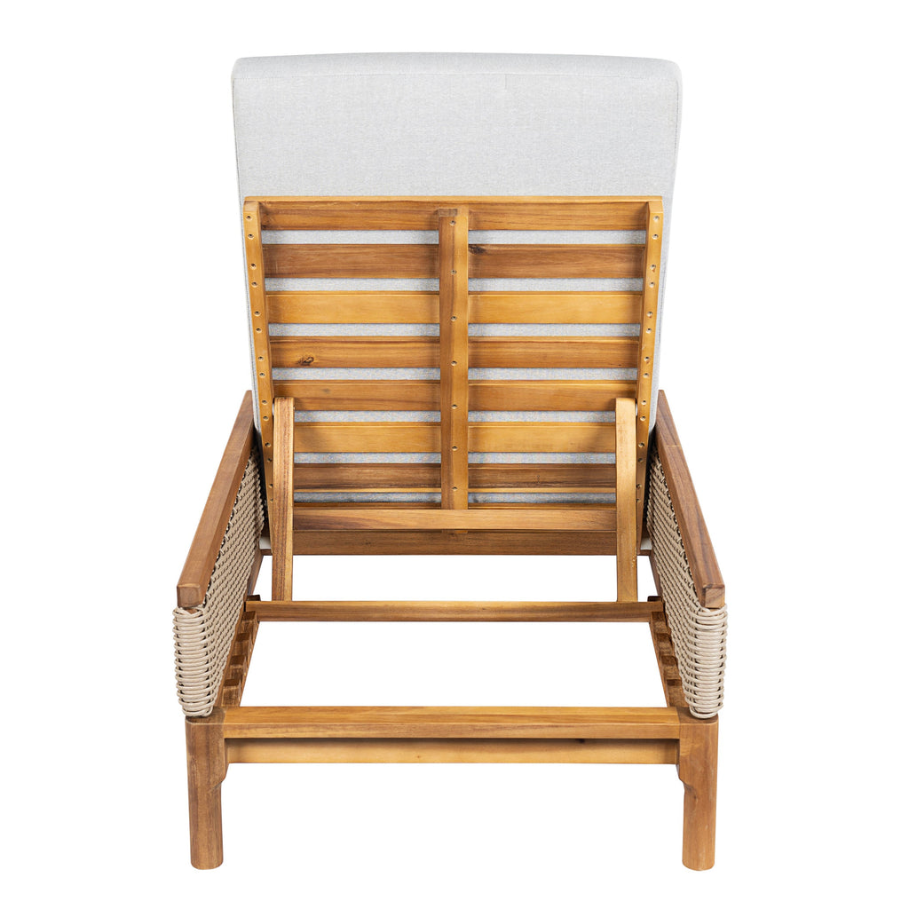 76.8" Solid Acacia Wood Sun Lounger Set of 2 with Grey Cushions
