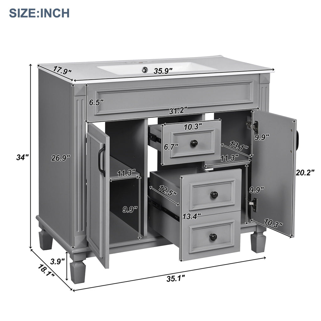 Bathroom Vanity With Top Sink and Soft-Closing Storage