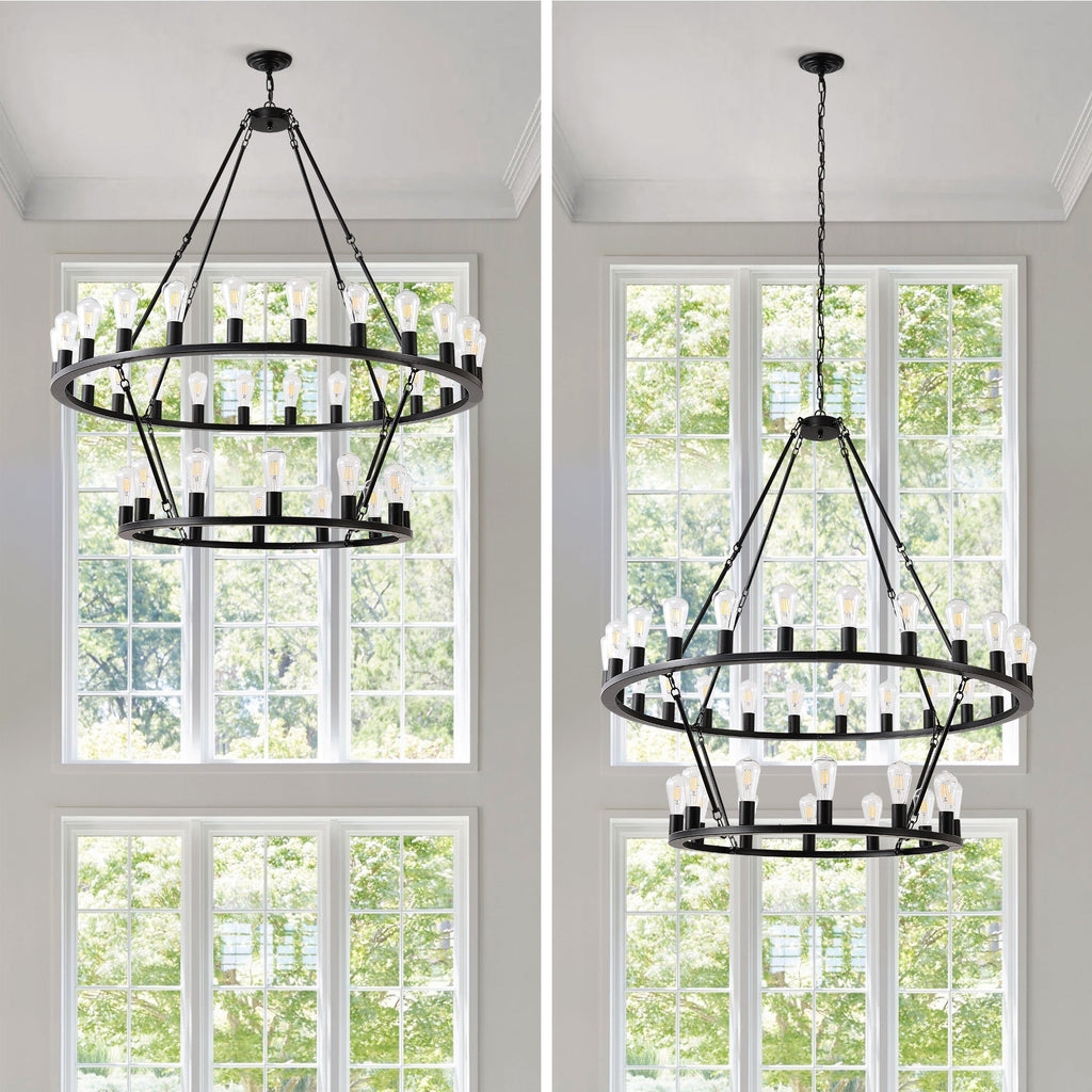 52 Inch Black Wagon Wheel Chandelier, 36-Lights