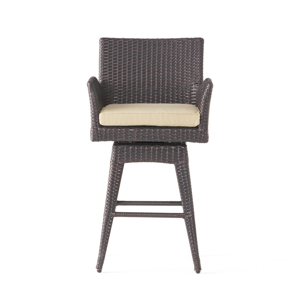 Outdoor Modern Rattan Swivel Barstool with Tapered Legs