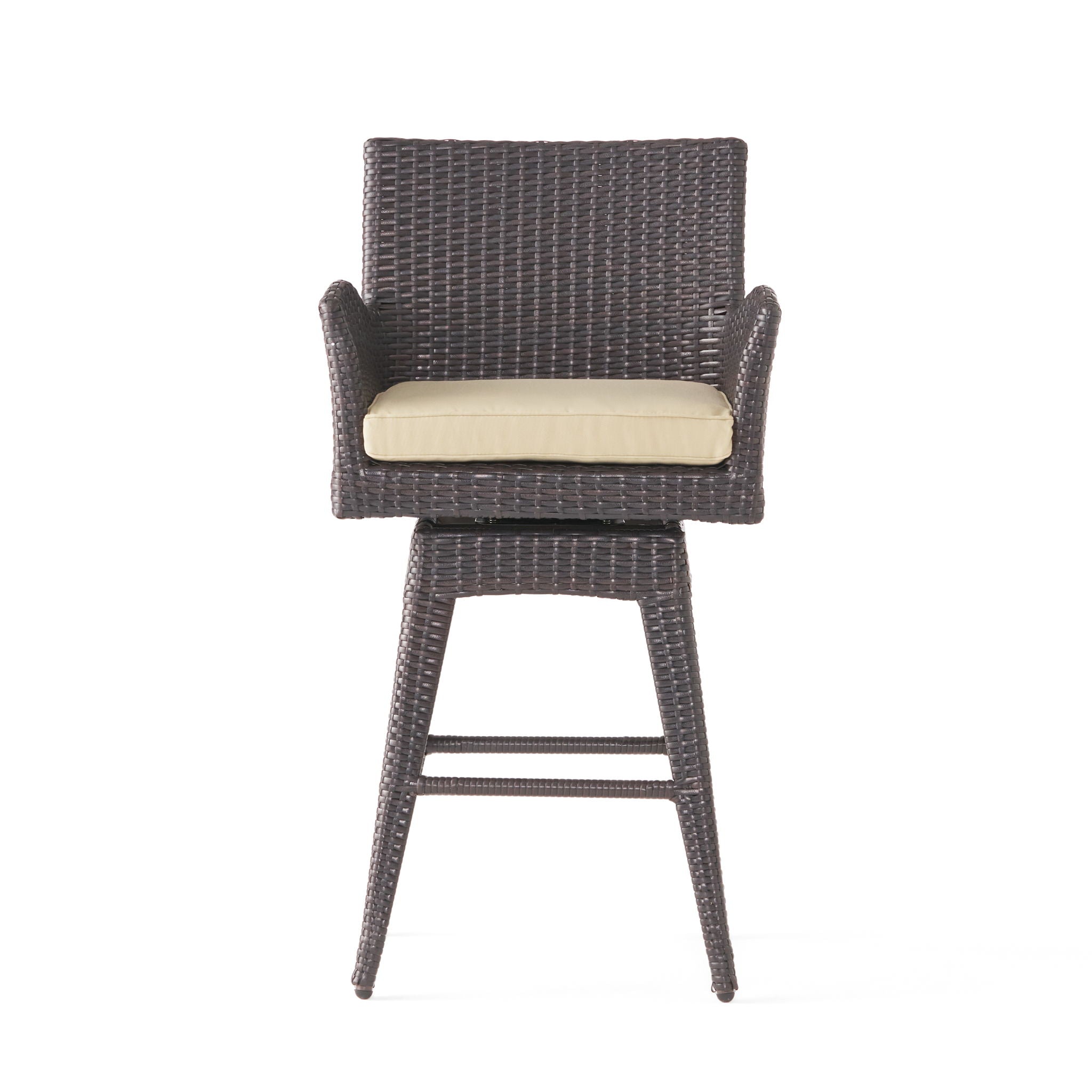 Outdoor Modern Rattan Swivel Barstool with Tapered Legs