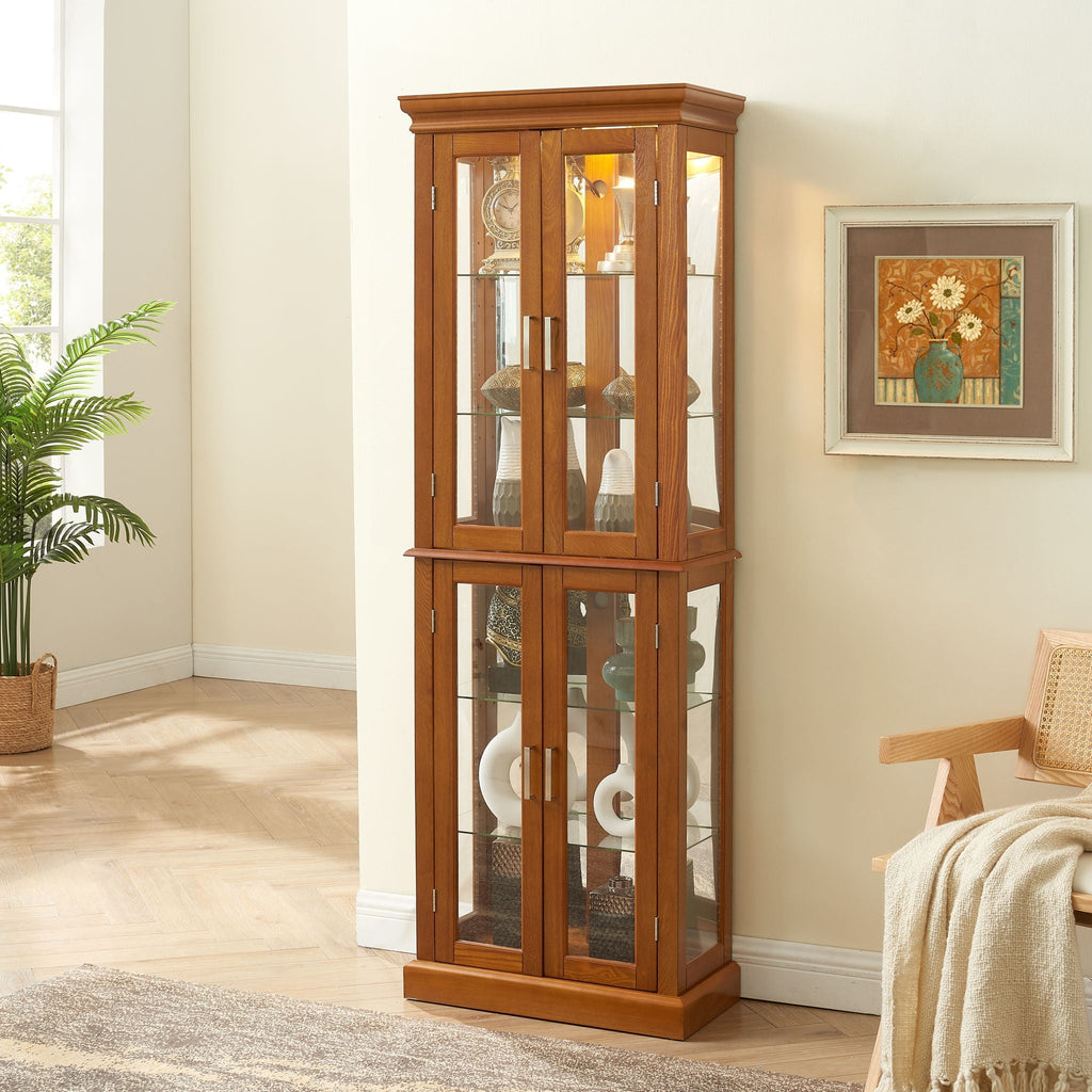 Lighted Curio Cabinet With Adjustable Shelves and Mirrored Back Panel