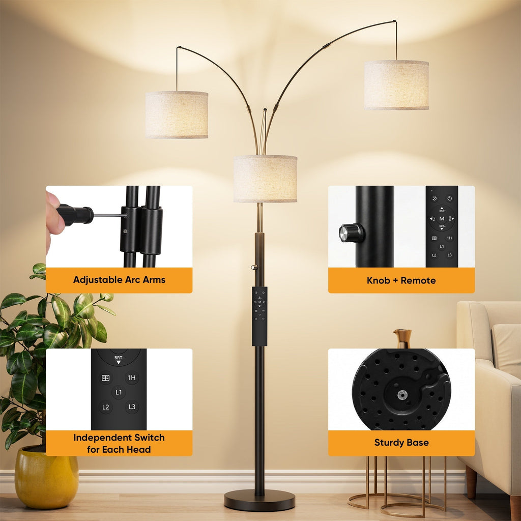 Three-Color Temperature & Dimmable Three-Head Floor Lamp