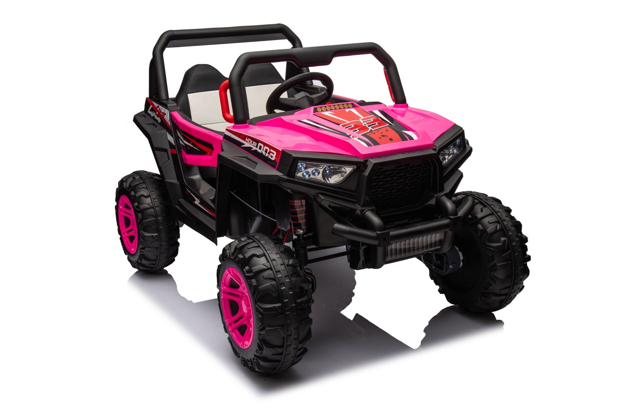 12V7A*1 30W*4 Four-Wheel Drive Seat One Button Start, Forward And Backward, High And Low Speed, Music, Front Light, Power Display, Two Doors Can Open, 2.4G R / C, Seat Belt Four Wheel Absorber