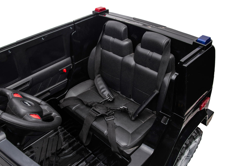 12V7A 30W*2 Four-Wheel Drive Seat One Button Start, Forward And Backward, High And Low Speed, Music, Front Light, Power Display, Two Doors Can Open, 2.4G R / C, Seat Belt Four Wheel Absorber