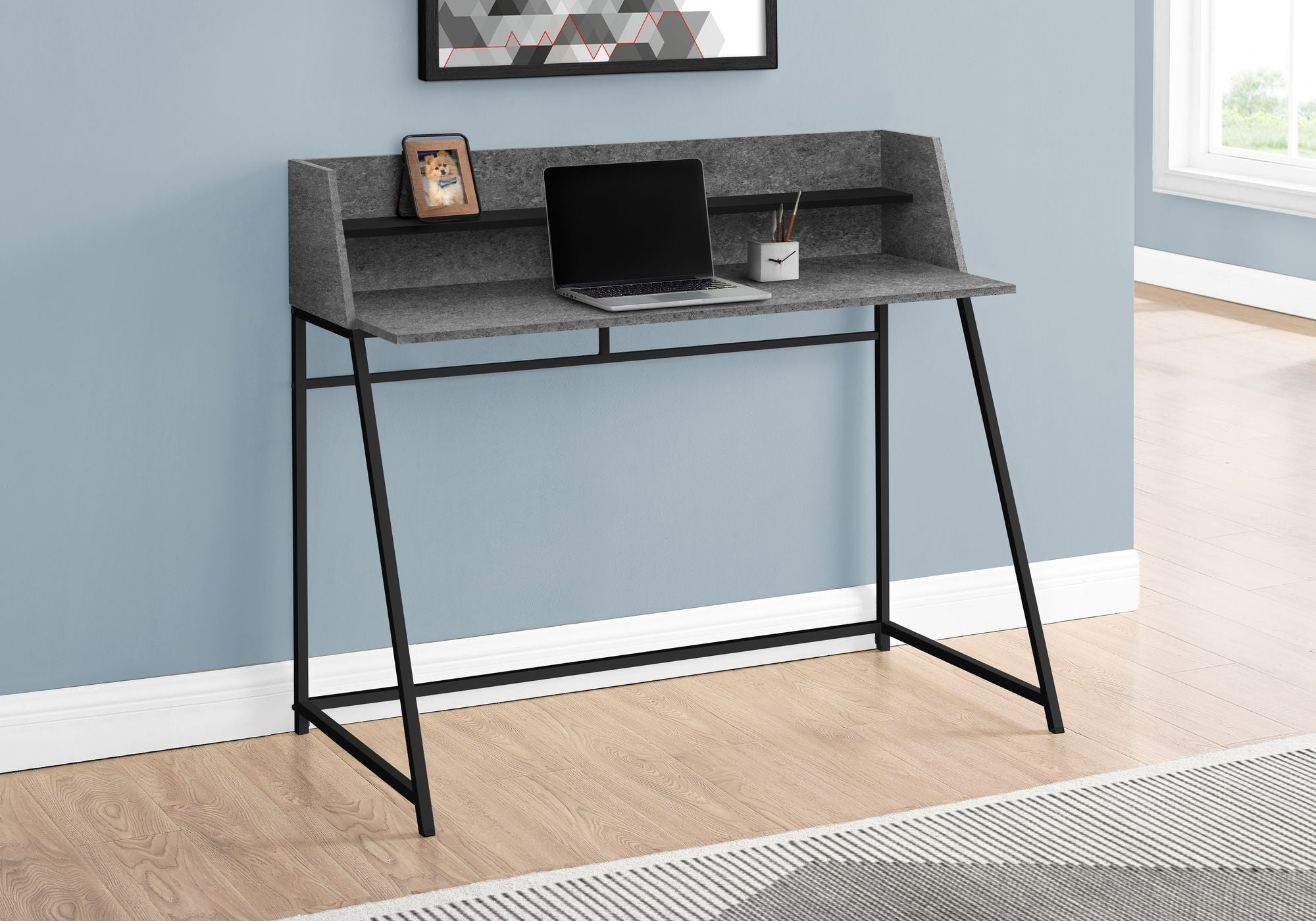 Computer Desk for Home Office with Marble Look and Storage Shelves