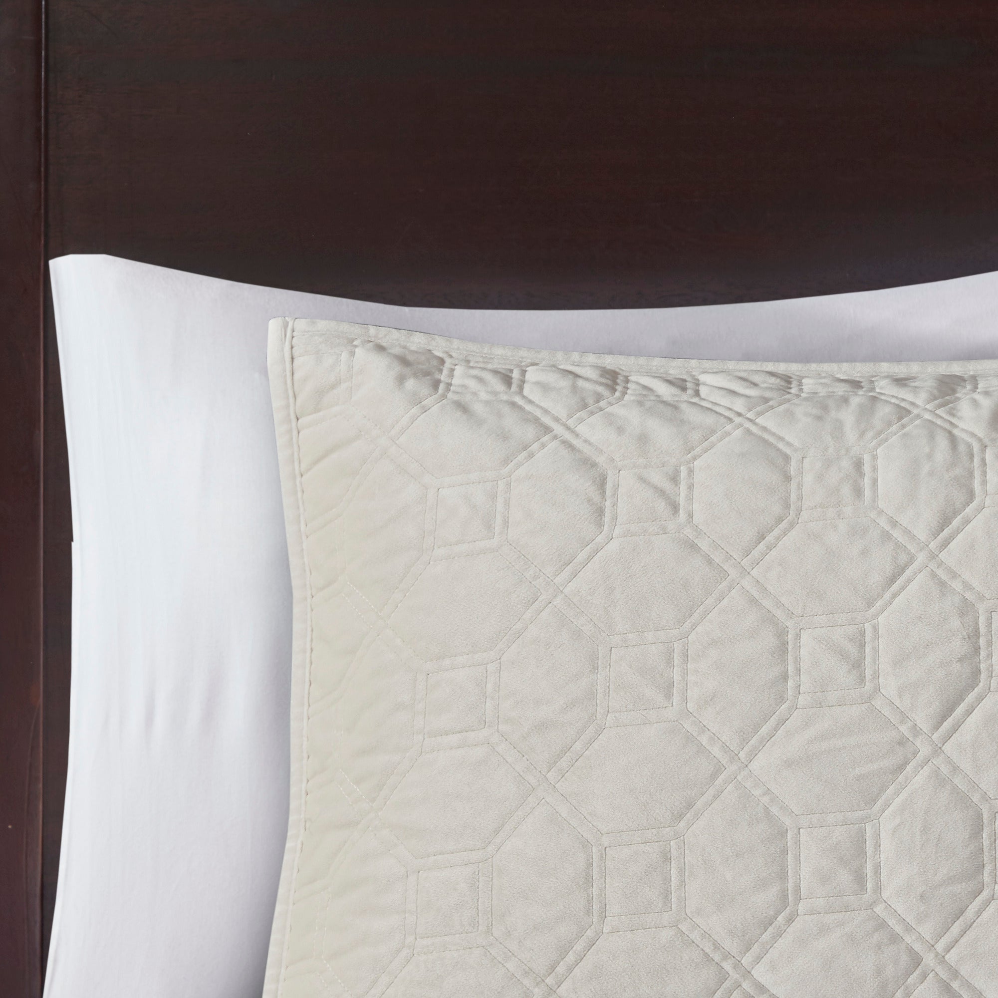 3 Piece Velvet Quilt Set Ivory King/Cal King