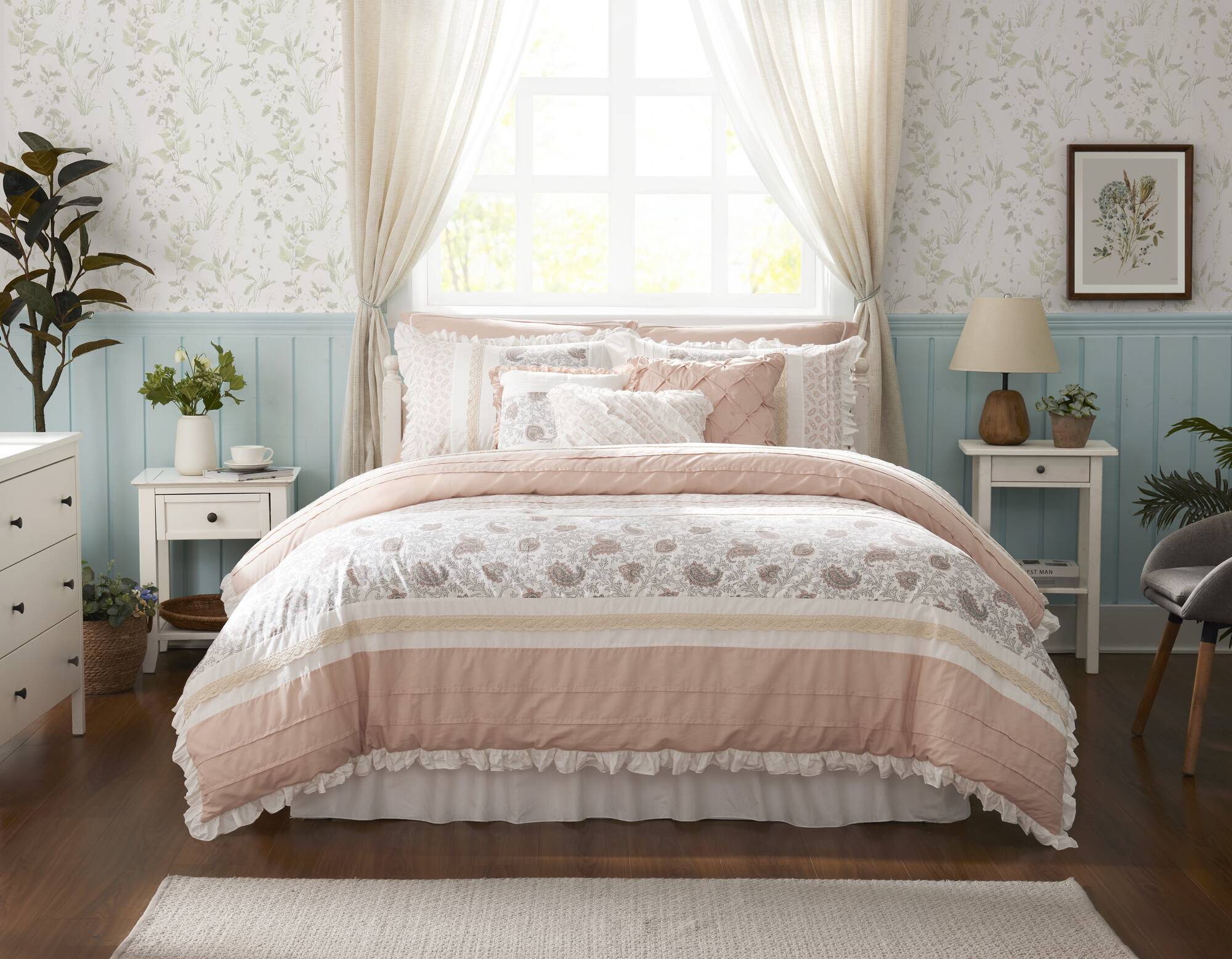 9 Piece Cotton Percale Comforter Set Blush