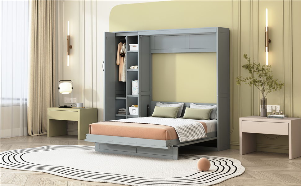 Murphy Wall Bed With Shelves, Wardrobe And LED Lights