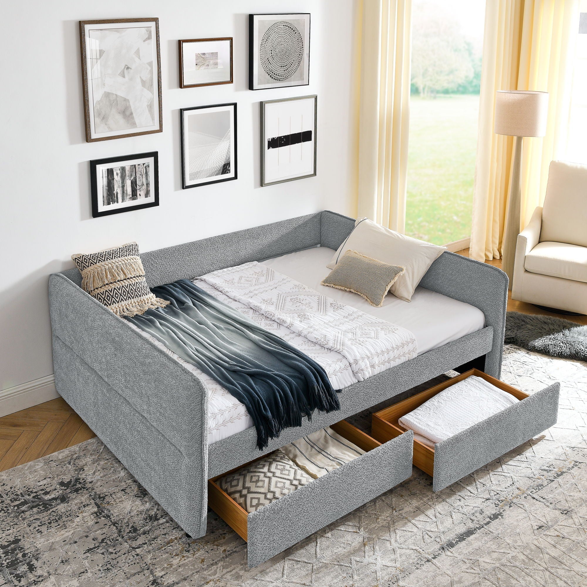 Upholstered Daybed & 2 Drawers