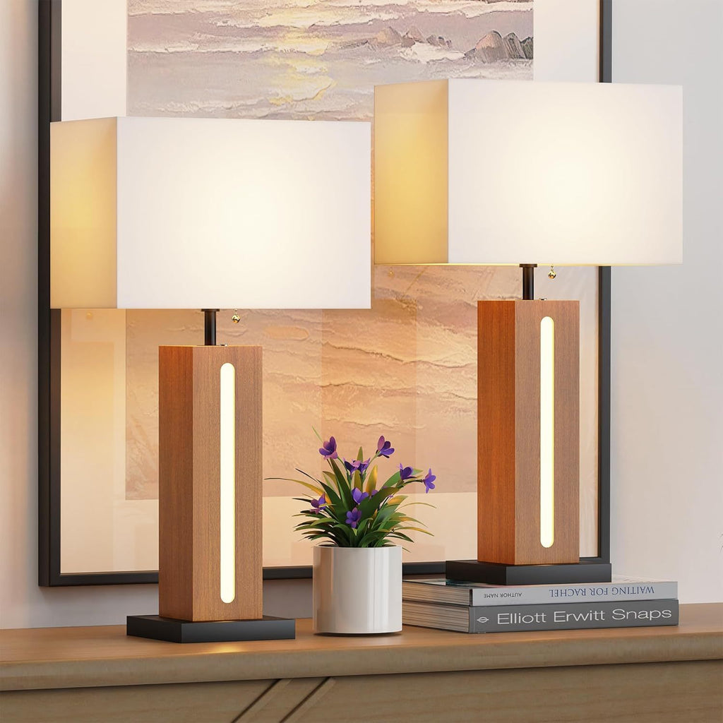 Table Lamps Set of 2, Modern Dimmable Bedside Lamps with Linen Shades