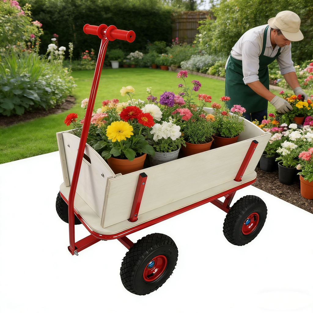 Wooden Children's Outdoor Stroller with Four-Wheel Design