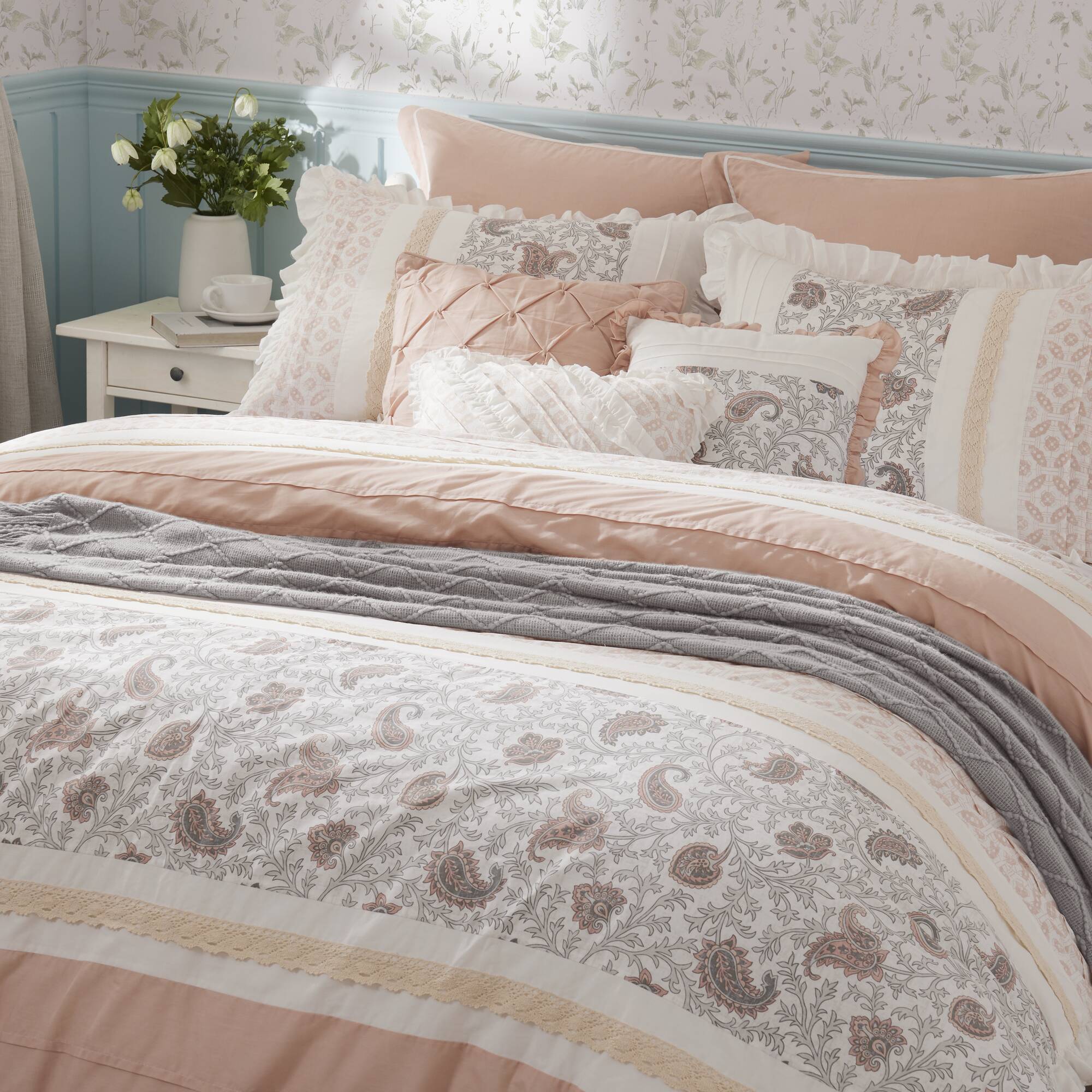 9 Piece Cotton Percale Comforter Set Blush