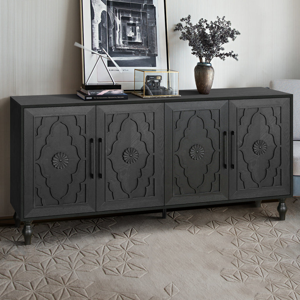 Carved Flower Door Large Storage Cabinet with Metal Handle