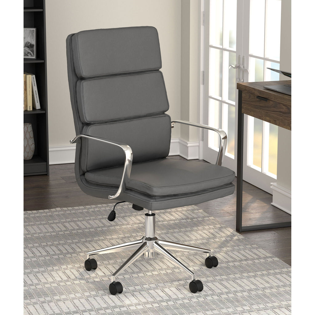 Upholstered Office Chair With Caster Wheels, Adjustable Height
