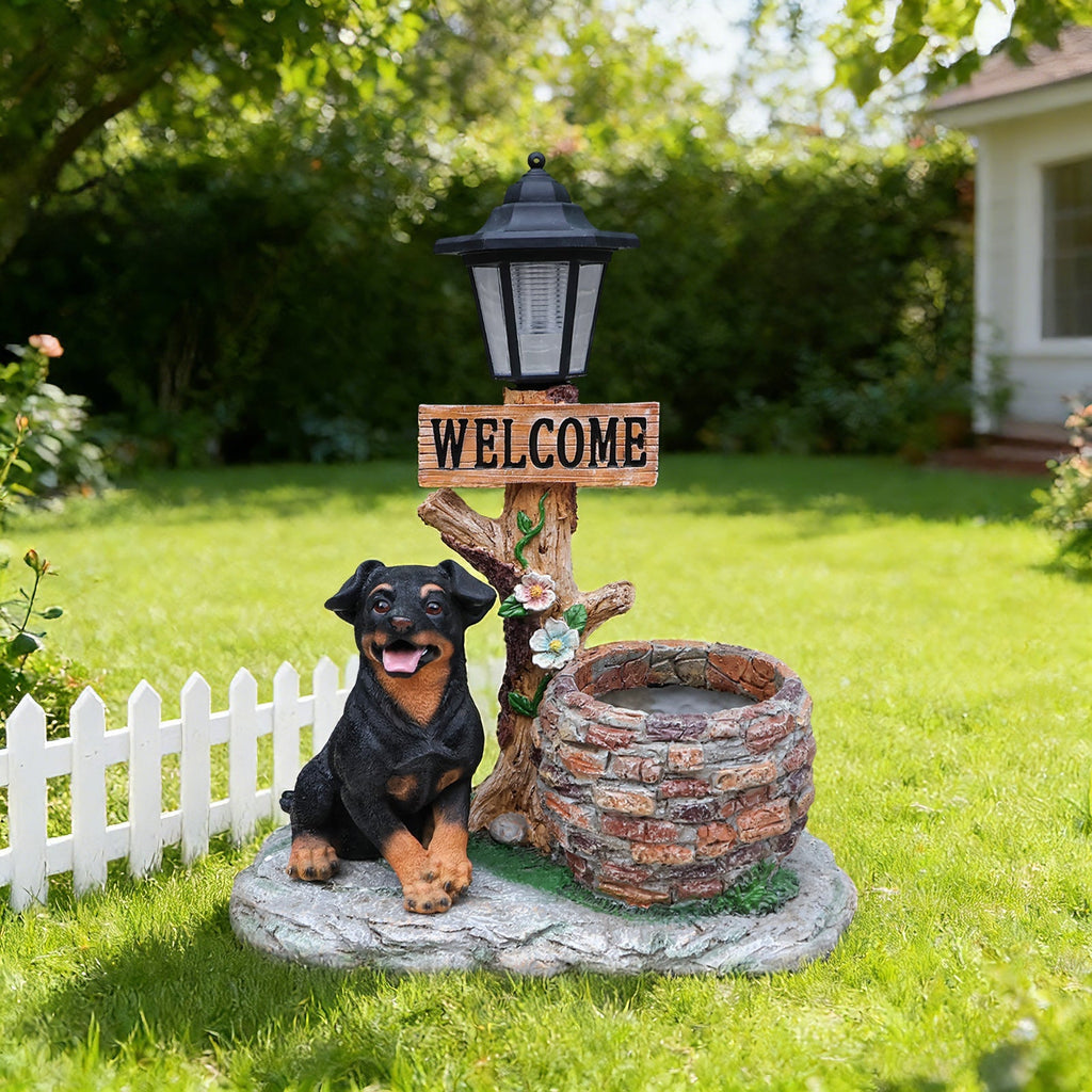 Puppy Dog Solar Planter Outdoor Statue