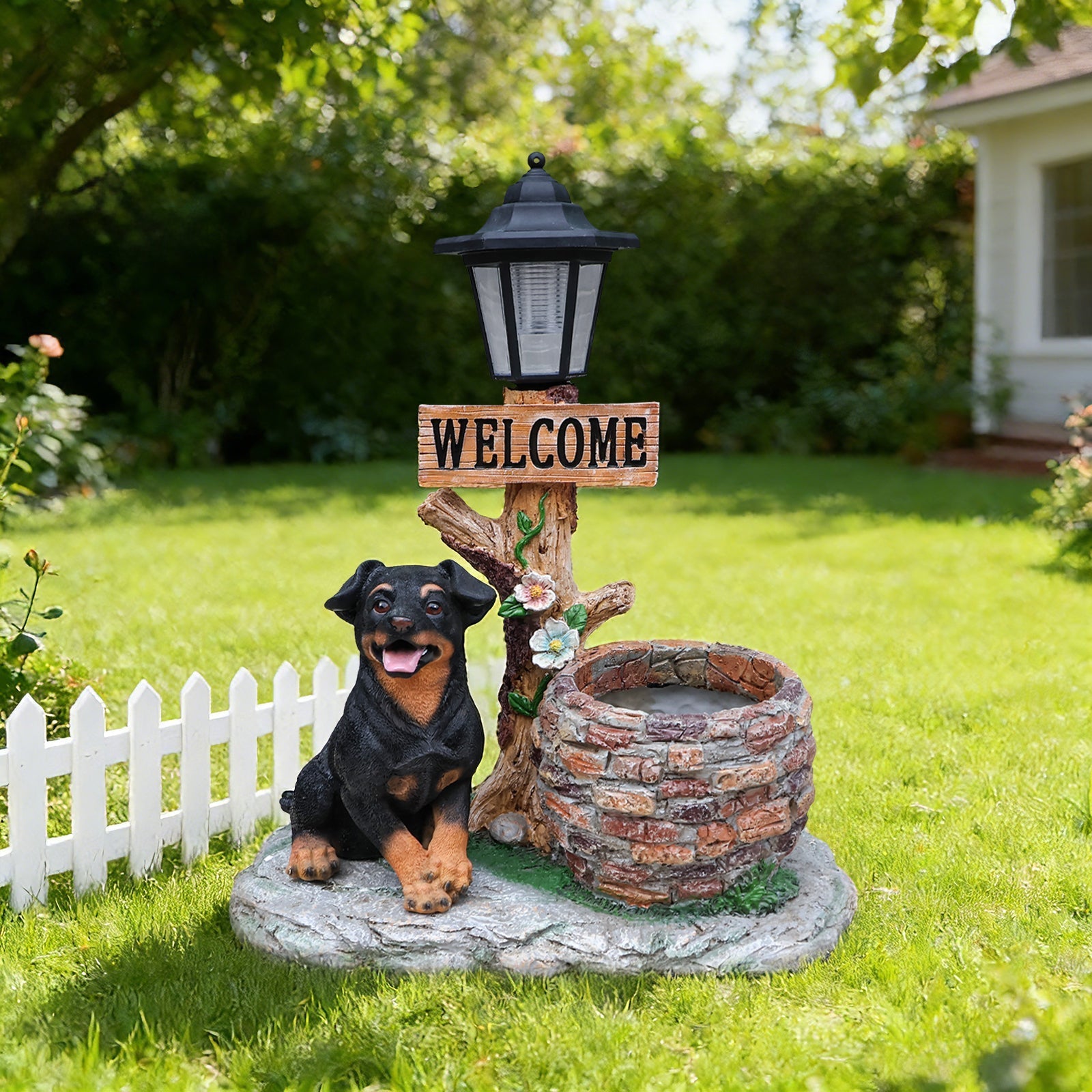 Puppy Dog Solar Planter Outdoor Statue