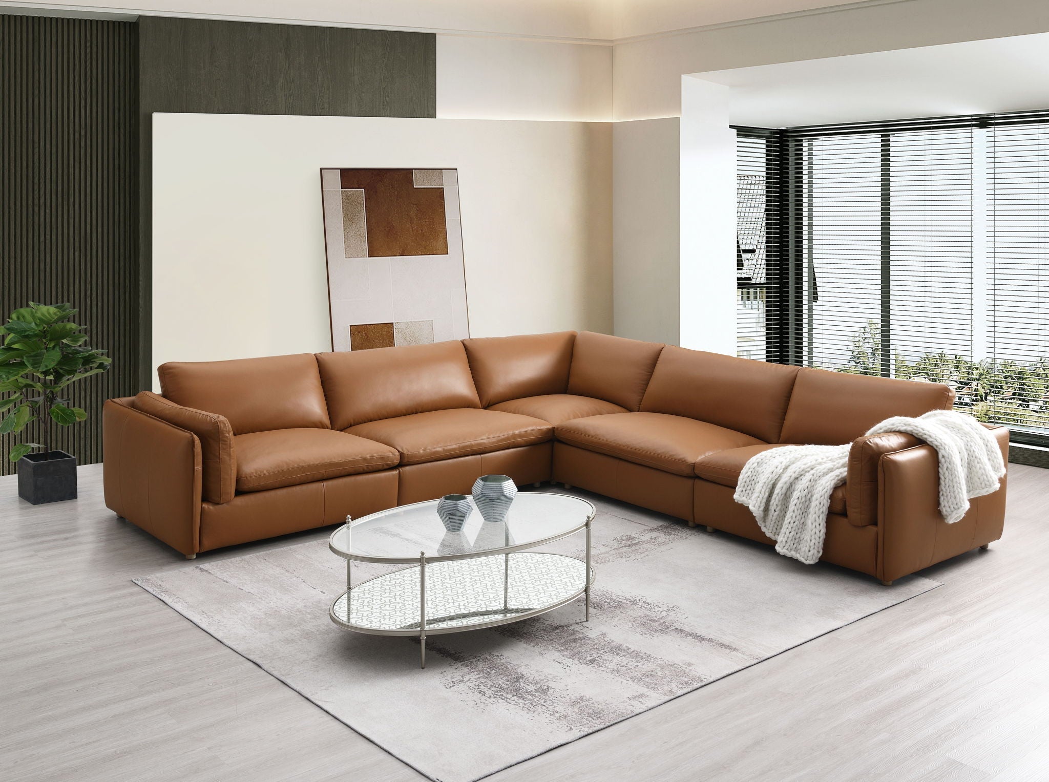 Brighton Top Grain Leather Modular Sectional - Light Brown