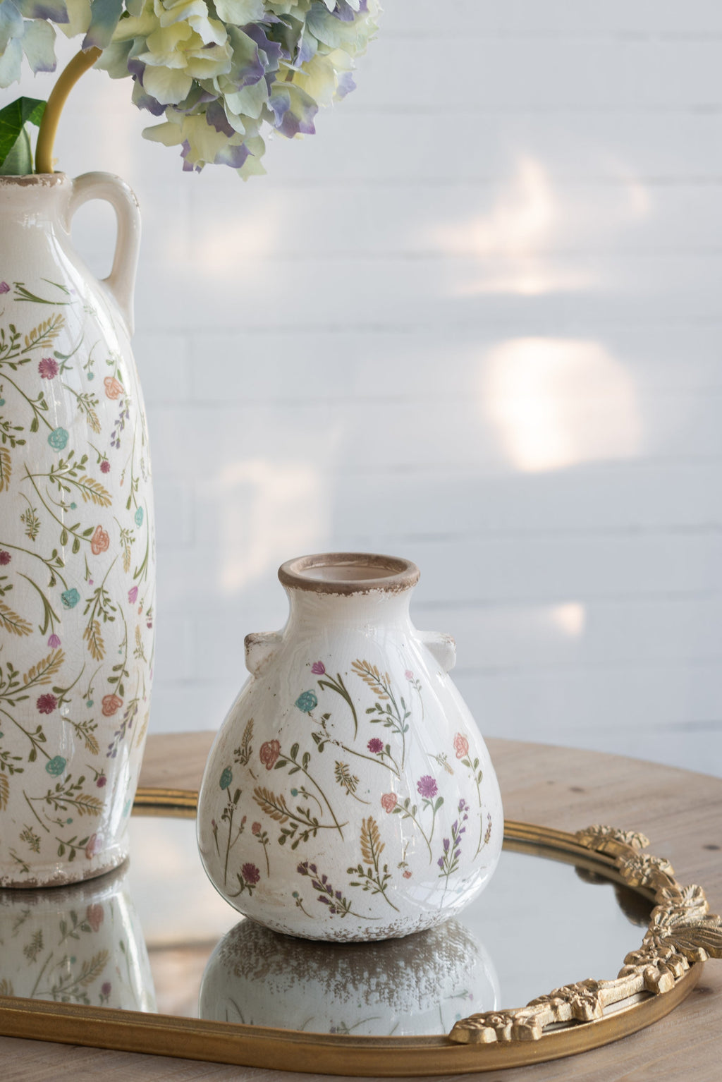 6.7x6.7x7.7' Round Ceramic Accent Vase with Multi-Colored Floral Motifs