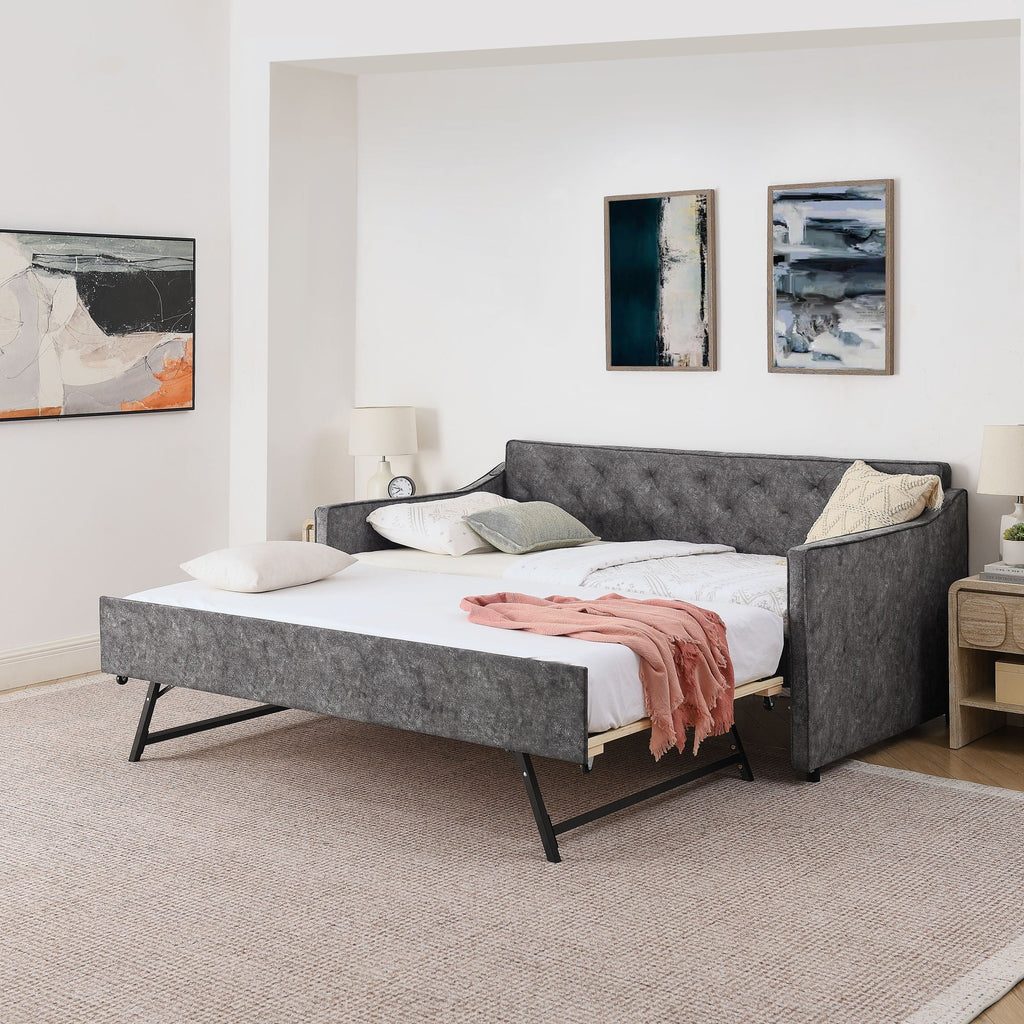 Daybed With Pop Up Trundle And USB Charging Armrest