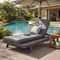 Lounge Chaise Set in Black Acacia Wood with Water-Resistant Cushions