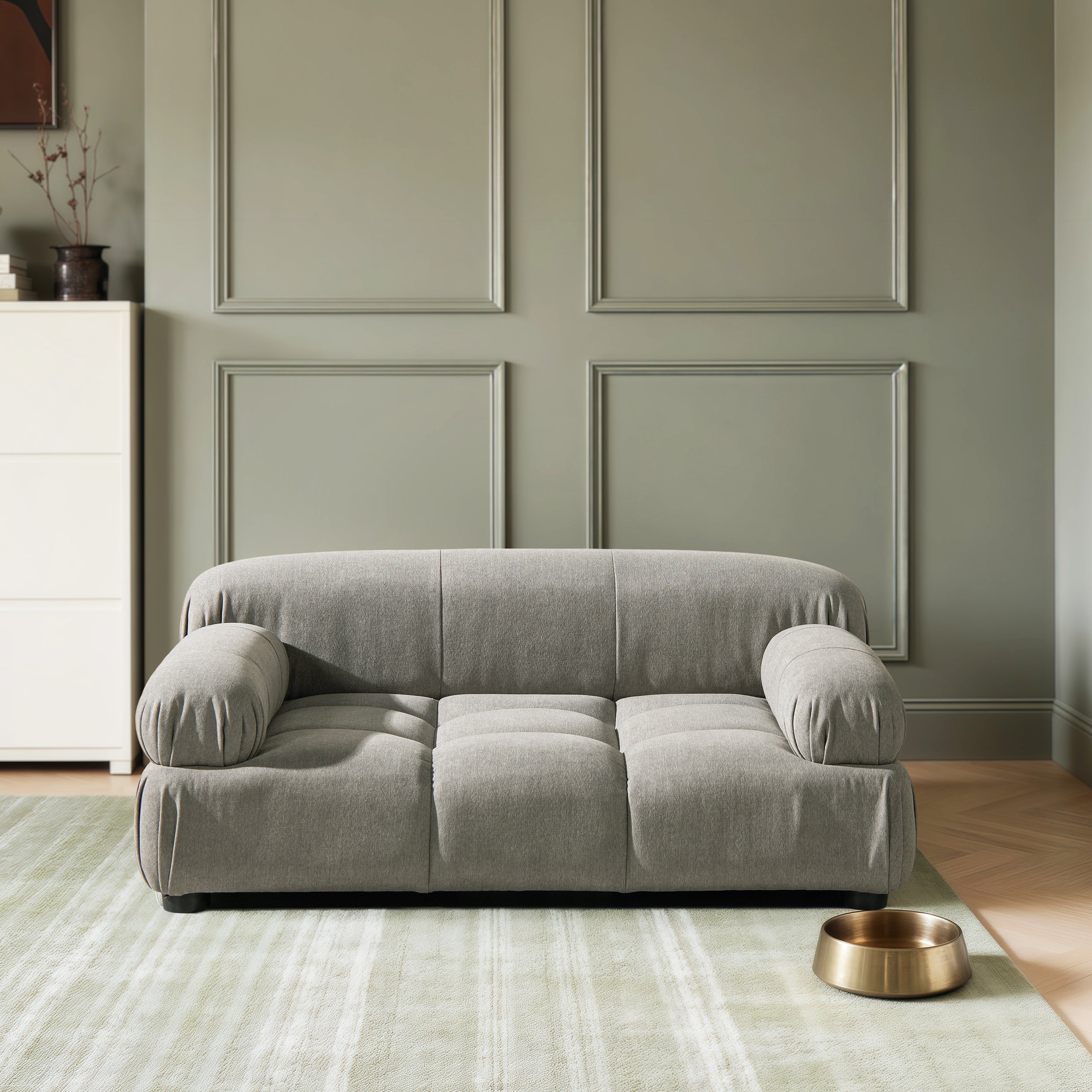 Marcel Upholstered Modern Pet Bed, Small to Medium Dog or Cat Uptown Gray Performance Velvet