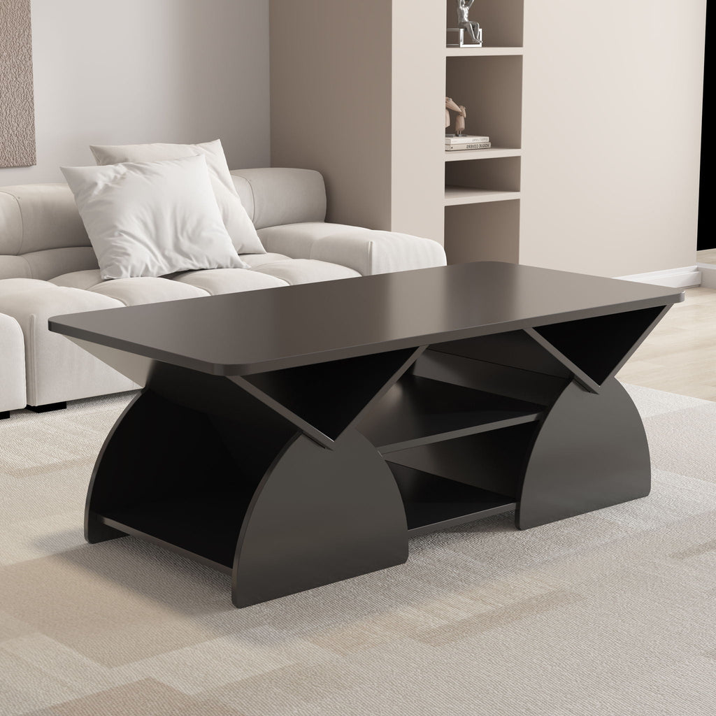 Geometric Engineered Coffee Table with Rounded Corners and Open Shelves