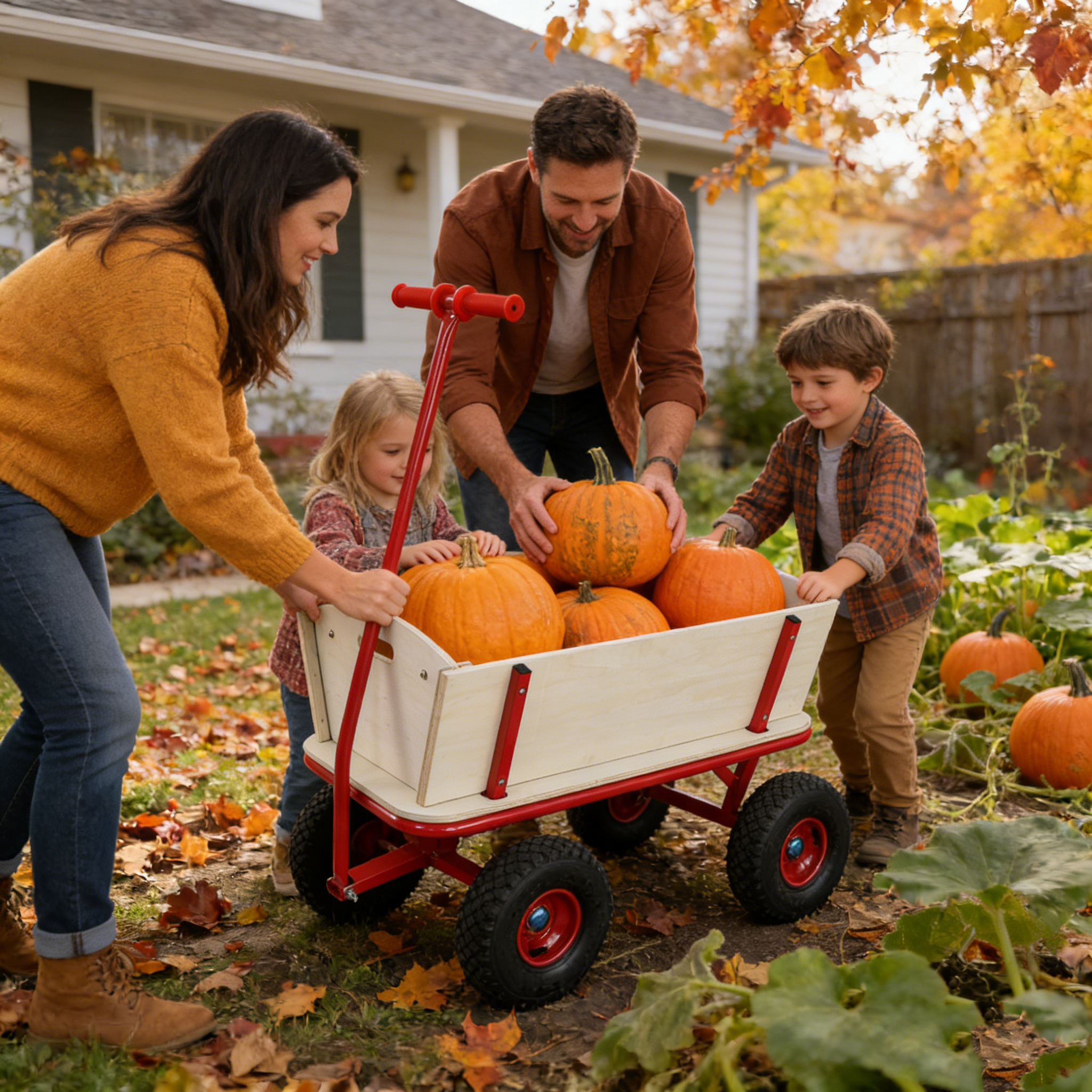 Wooden Children's Outdoor Stroller with Four-Wheel Design