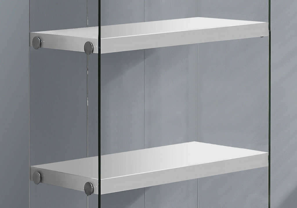 5-Tier White Bookcase with Clear Tempered Glass