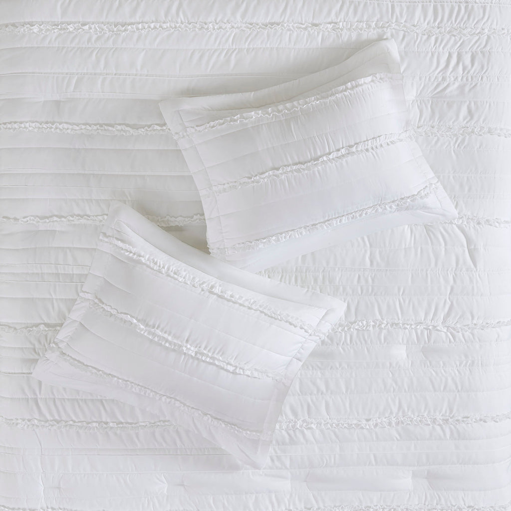 5 Piece Microfiber Ruffled Comforter Set White Queen