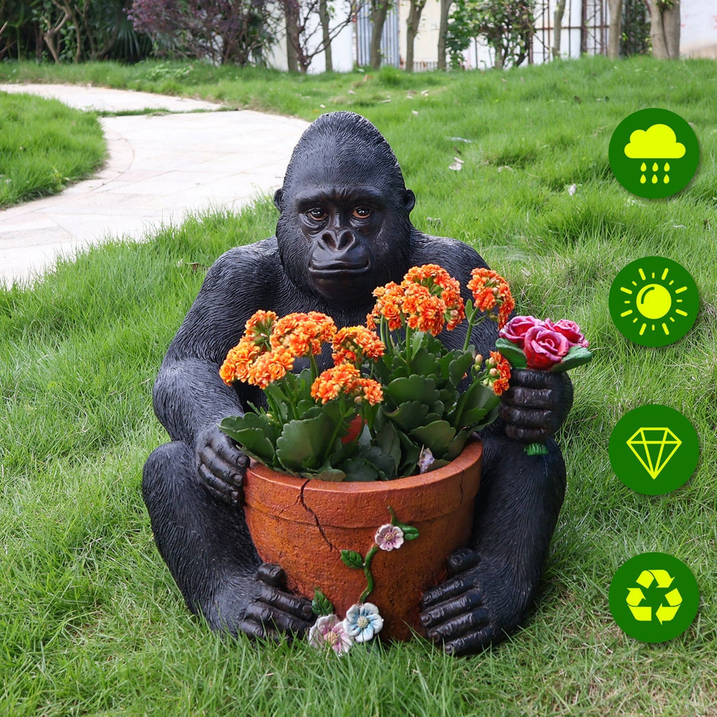Outdoor Garden Sculpture Chimpanzees Flower Pot Planter