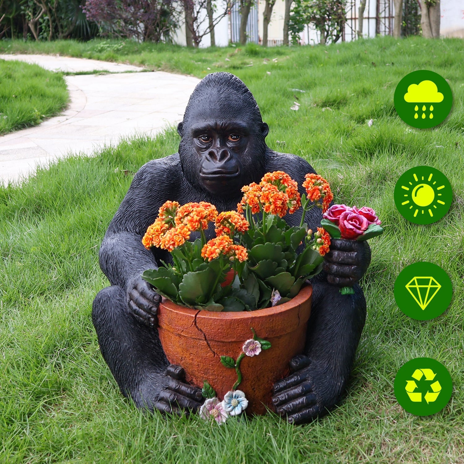 Outdoor Garden Sculpture Chimpanzees Flower Pot Planter