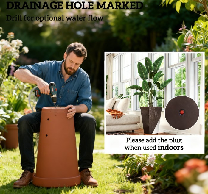 Outdoor Flower Plant Pots, Set of 3 Tall Planters with Drainage Hole