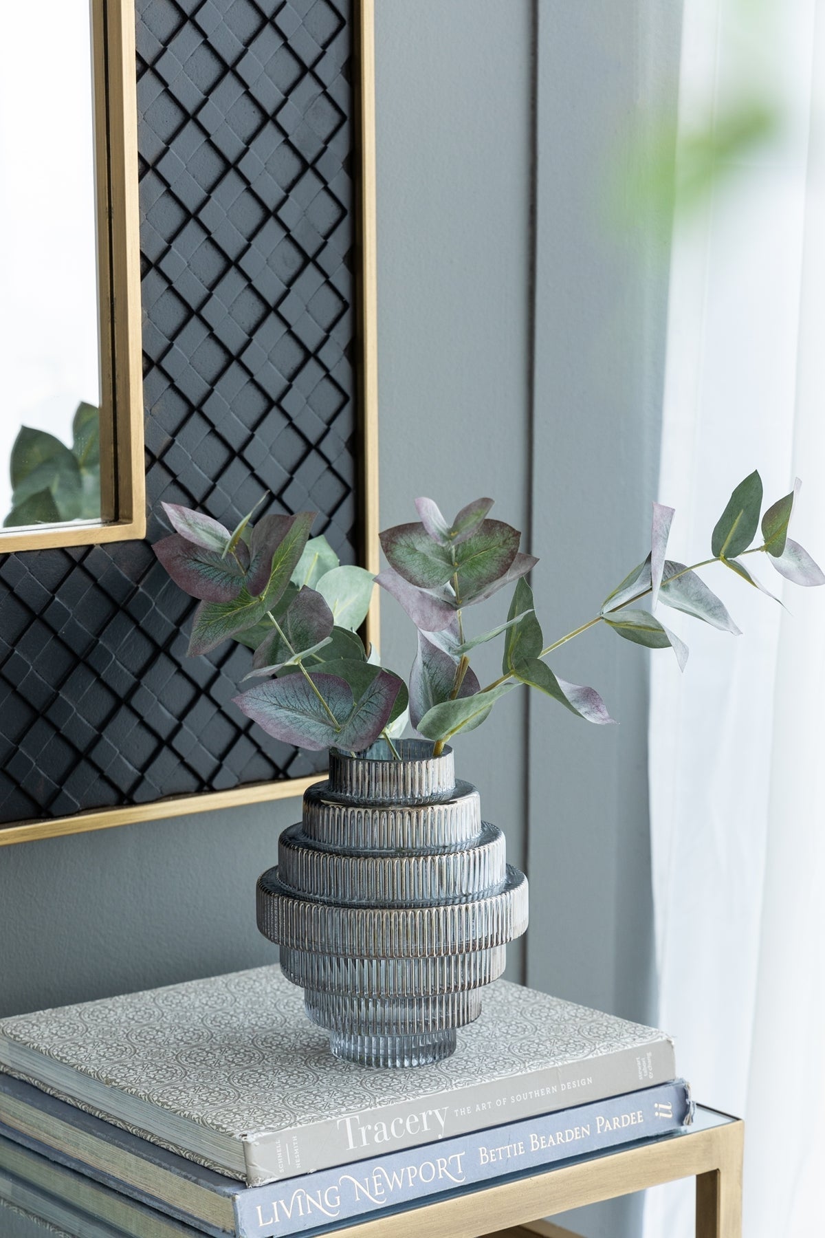 Multi-Tiered Geometric Vase with Smoked Blue Finish, Set of 2