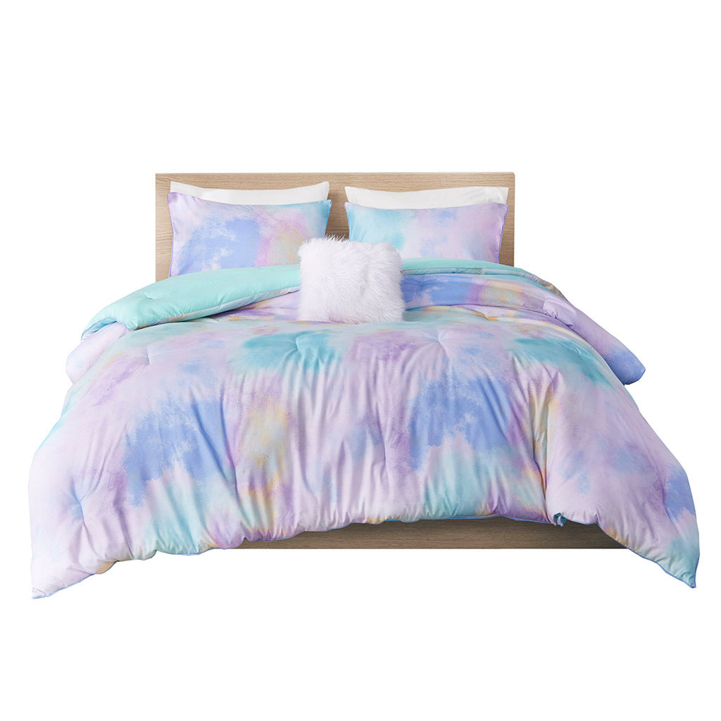 Full/Queen Watercolor Tie Dye Printed Comforter Set with Throw Pillow
