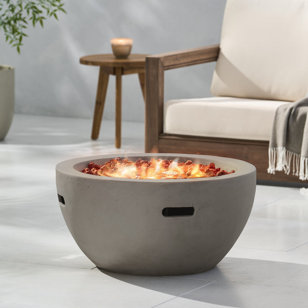 27' Bowl Shaped MGO 40,000 BTU Propane Fire Pit, Light Grey (Tank Cover not Included)